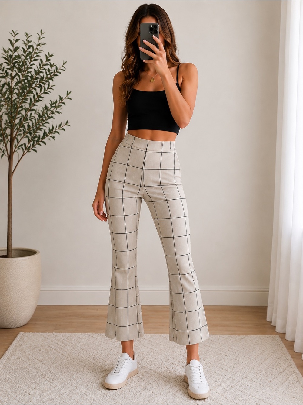 Avenue Montaigne Windowpane Pull-On Flare Pants Size 0
